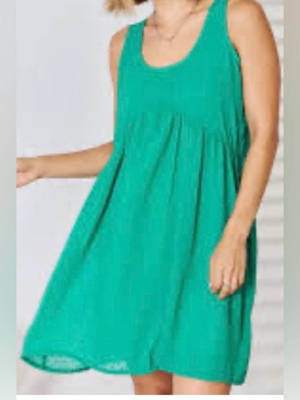 Zenana Emerald Green Swiss Dot BabyDoll Dress, Large.